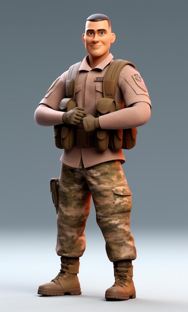 personnage de dessin animé 3D d'un soldat