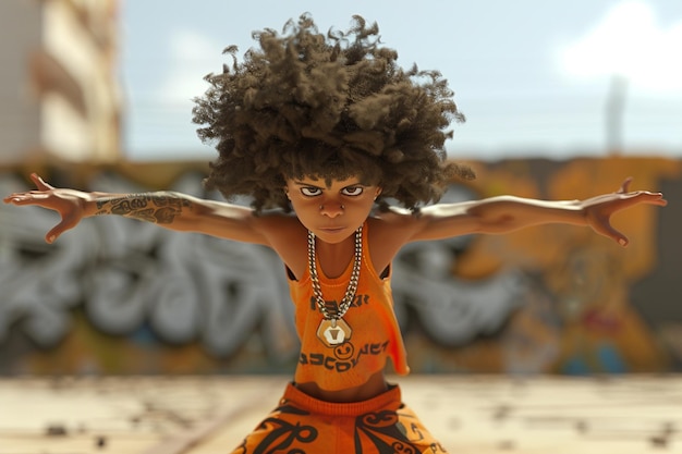 Photo un personnage de dessin animé afro faisant des acrobaties