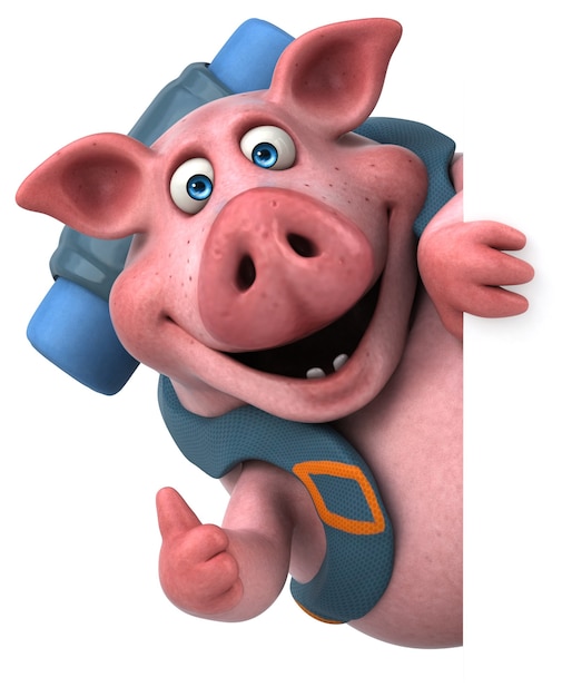 Personnage de dessin animé amusant de cochon routard