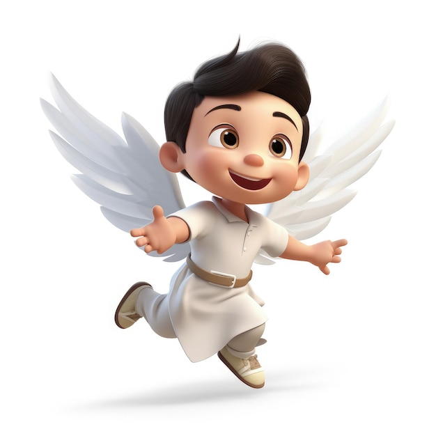 Personnage de dessin animé ange nouveau-né avec fond de bannière de religion ailes