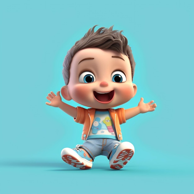 personnage de dessin animé bébé mignon en 3D avec une expression joyeuse