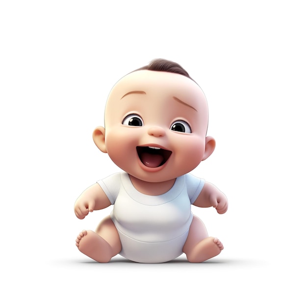 personnage de dessin animé bébé mignon en 3D avec une expression joyeuse