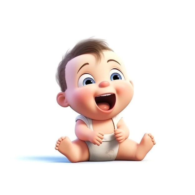 personnage de dessin animé bébé mignon en 3D avec une expression joyeuse