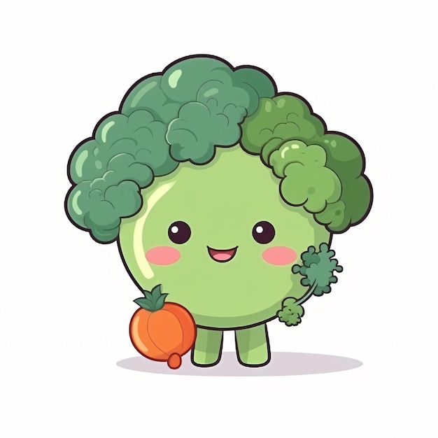 Personnage de dessin animé d'un brocoli tenant une carotte.