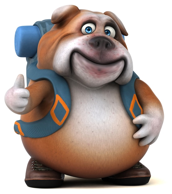 Personnage de dessin animé de bulldog routard amusant