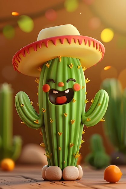 Photo personnage de dessin animé cactus mexicain illustration 3d