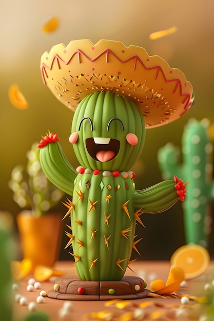 Photo personnage de dessin animé cactus mexicain illustration 3d
