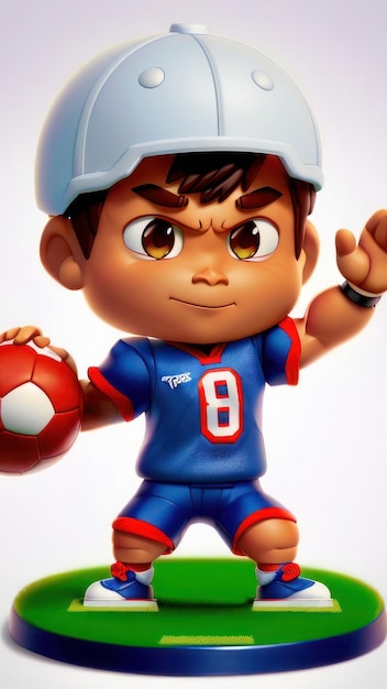 Un personnage de dessin animé avec un casque bleu et le numéro 8 sur son dos.