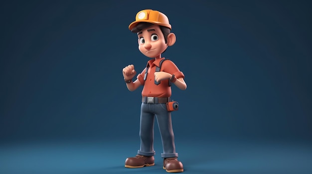 Un personnage de dessin animé avec un casque et une chemise orange avec une ceinture dessus.