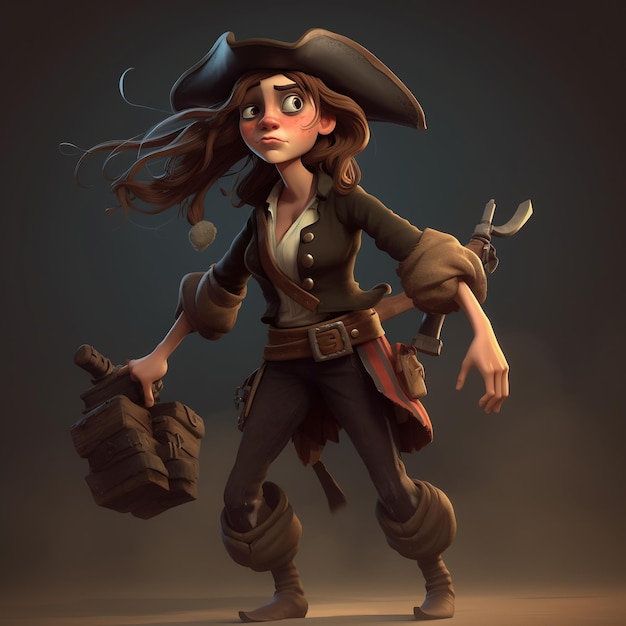 Un personnage de dessin animé avec un chapeau de pirate et un sac de bois.