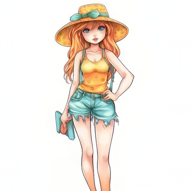 Un personnage de dessin animé avec un chapeau et un sac qui dit "j'aime l'été".