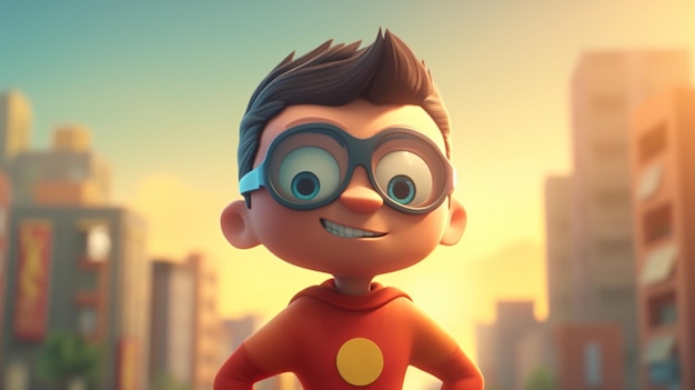 Un personnage de dessin animé avec une chemise rouge qui dit "pixar" dessus