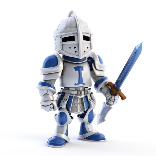 Personnage de dessin animé de chevalier isolé sur un fond blanc