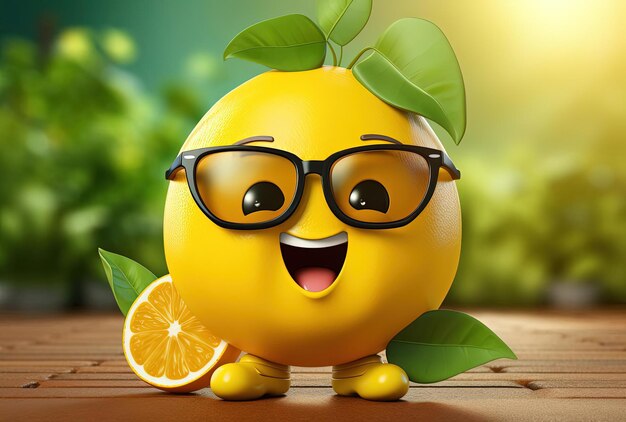 Photo personnage de dessin animé citron dans des lunettes de soleil