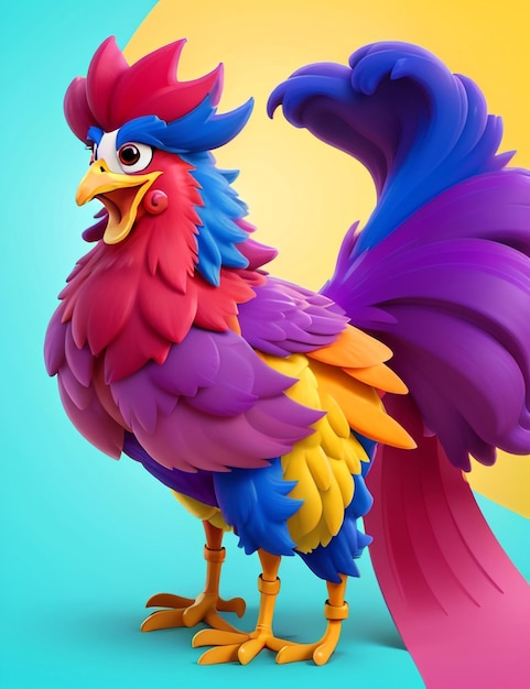 Un personnage de dessin animé de coq mignon et drôle en 3D