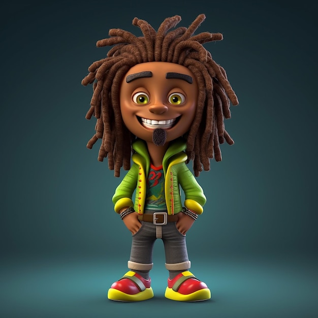 Un personnage de dessin animé avec des dreadlocks et une veste verte.