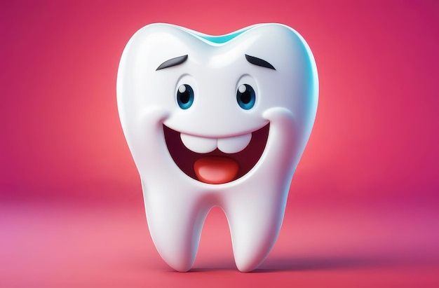 personnage de dessin animé drôle de dent blanche sur un fond coloré dentisterie pédiatrique stomatologie