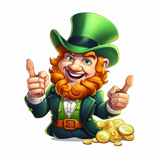 Personnage de dessin animé du vecteur d'actions Leprechaun Joyeux jour de Saint-Patrick Illustration d'un léprechaun avec une canne à marcher