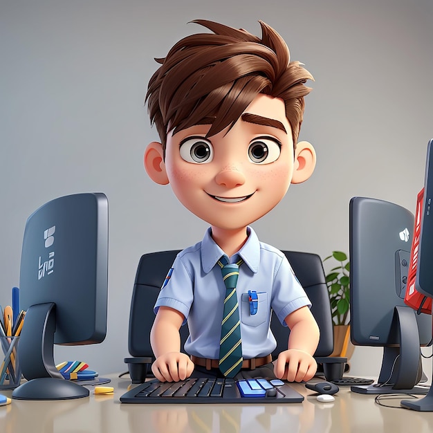 un personnage de dessin animé avec un écran d'ordinateur et un moniteur d'informatique