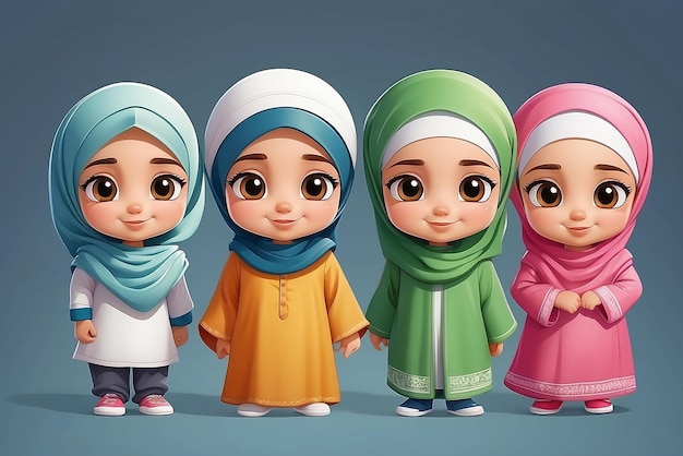 Photo personnage de dessin animé d'enfants musulmans adorable et mignon
