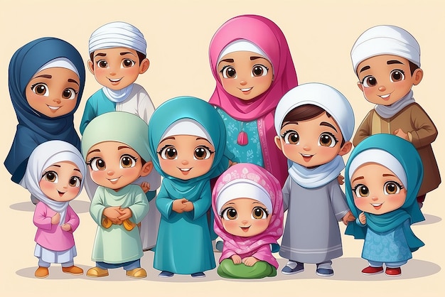 Personnage de dessin animé d'enfants musulmans adorable et mignon