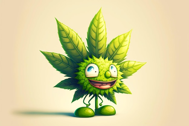 Personnage de dessin animé de feuille de cannabis en forme de fleur de chanvre