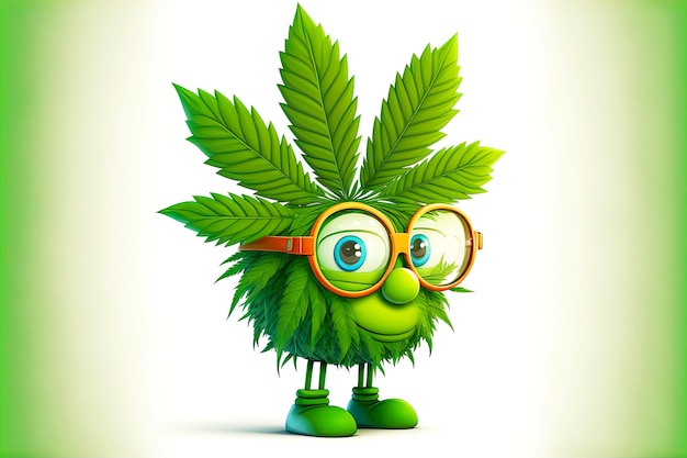 Personnage de dessin animé de feuille de cannabis isolé sur fond blanc