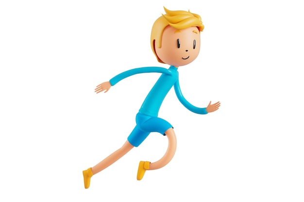 Personnage de dessin animé de garçon 3d en action avec un tracé de détourage