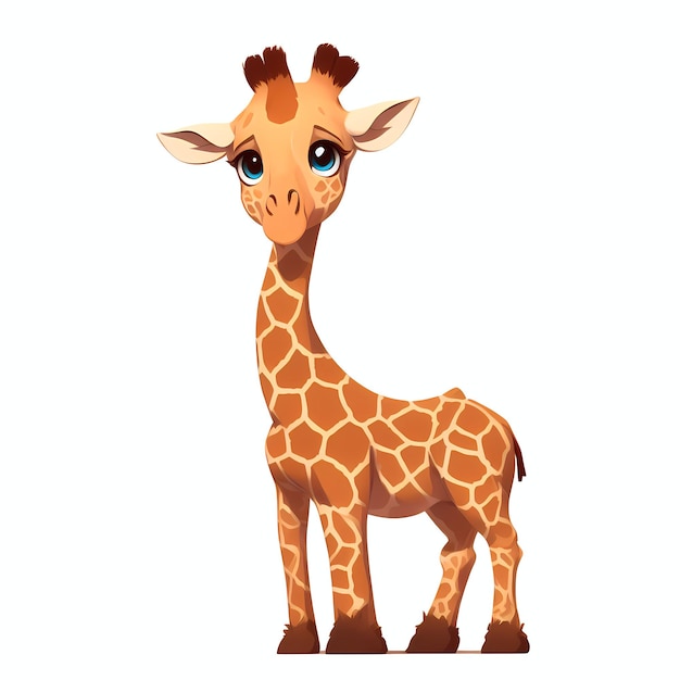 Personnage de dessin animé de girafe Mignon petit animal illustration sur fond blanc AI