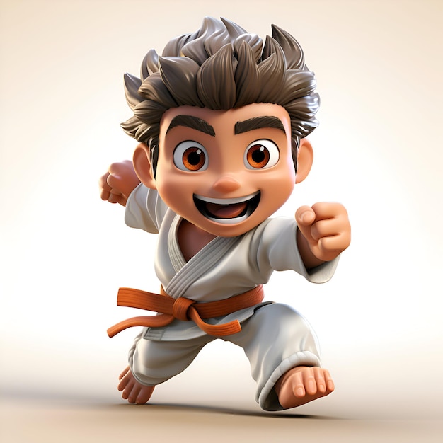 Personnage de dessin animé d'un homme de karaté avec une pose de tae kwon do