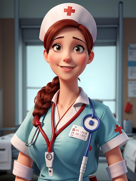 Personnage de dessin animé d'infirmière 3D