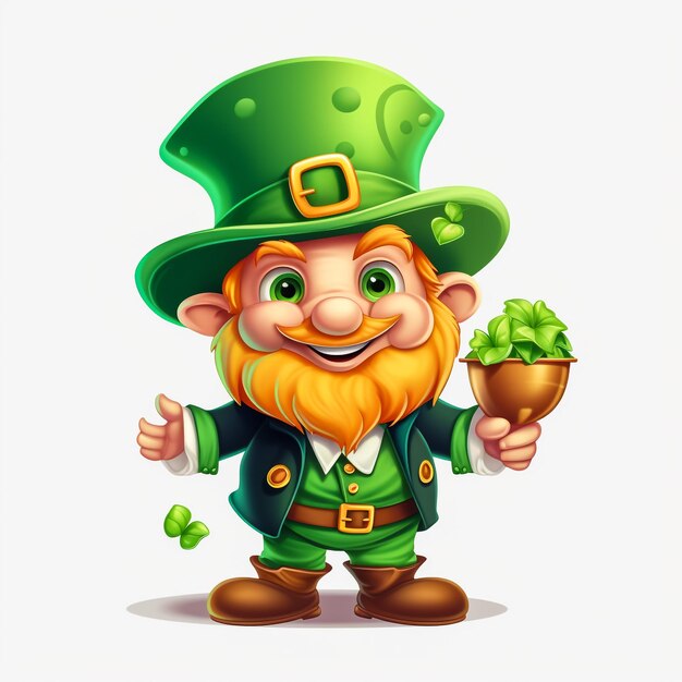 Photo un personnage de dessin animé irlandais du jour de saint-patrick, un léprechaun, regardant autour d'un panneau ou d'une bannière et montrant