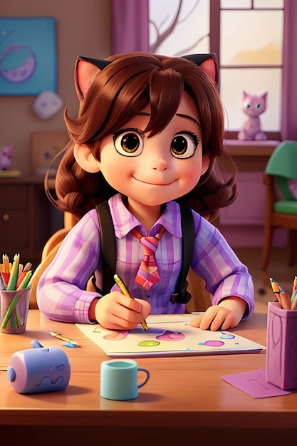 Un personnage de dessin animé de jeune fille Photo Ai générée