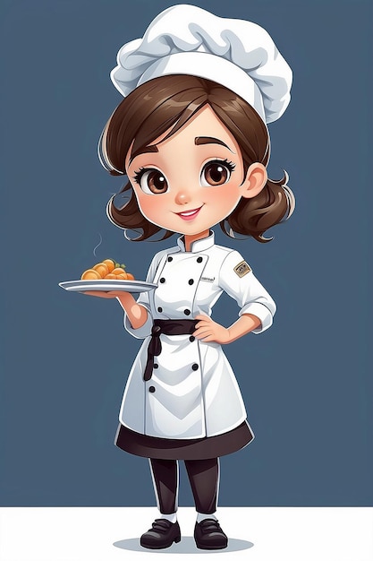 Personnage de dessin animé d'une jolie fille chef en uniforme logo de dessin illustré