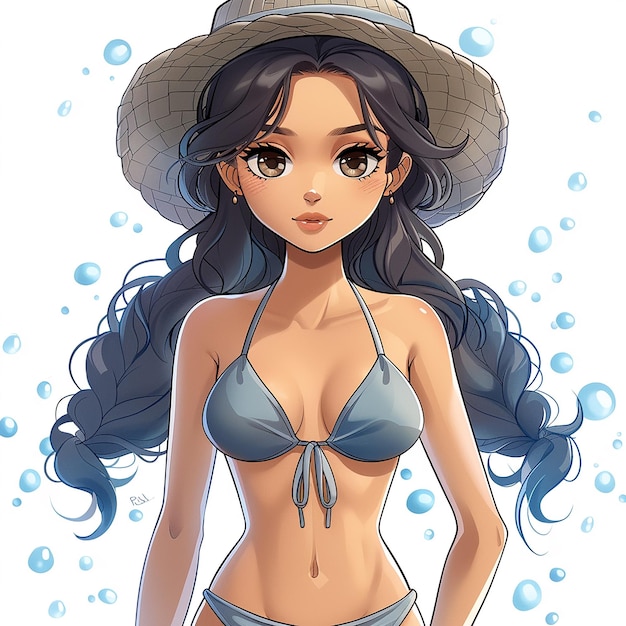 Le personnage de dessin animé Kawaii, une jolie fille en maillot de bain.