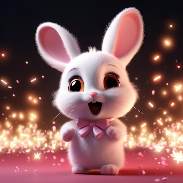 personnage de dessin animé de lapin mignon contre les lumières de bookeh célébration concept d'illustration génératif ai