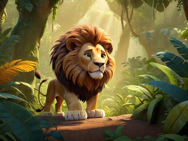 Un personnage de dessin animé en lion 3D