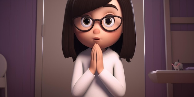 Un personnage de dessin animé avec des lunettes et une chemise blanche qui dit "je suis une petite fille"