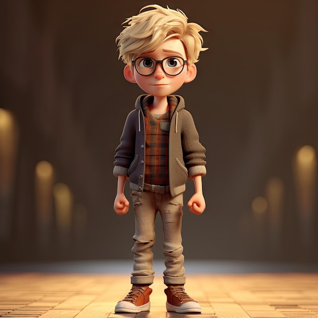 Un personnage de dessin animé avec des lunettes et une veste qui dit "pixar" dessus