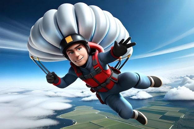 personnage de dessin animé masculin 3d parachutisme