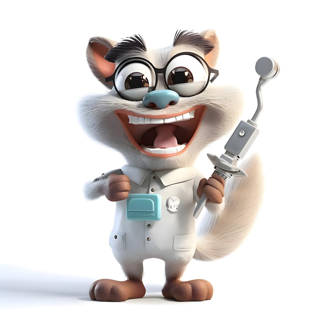 Personnage de dessin animé d'un médecin renard avec un stéthoscope et une seringue