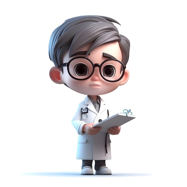 Personnage de dessin animé d'un médecin de sexe masculin avec un stéthoscope et des lunettes