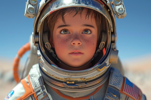 Personnage de dessin animé mignon Astronaute garçon Personne en combinaison spatiale gros plan extrême IA générative