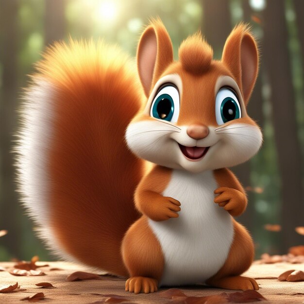 Photo un personnage de dessin animé mignon d'écureuil 3d