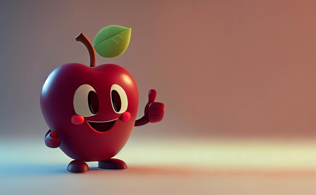 Photo personnage de dessin animé mignon pomme rouge montrant le pouce vers le haut ia générative