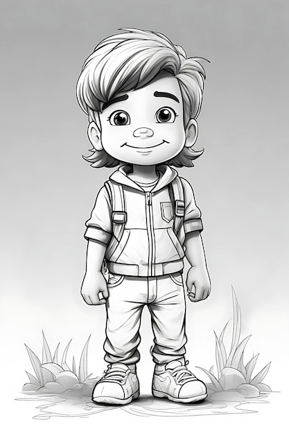 Personnage de dessin animé d'un petit écolier, dessin d'art pour enfants, page de livre de coloriage