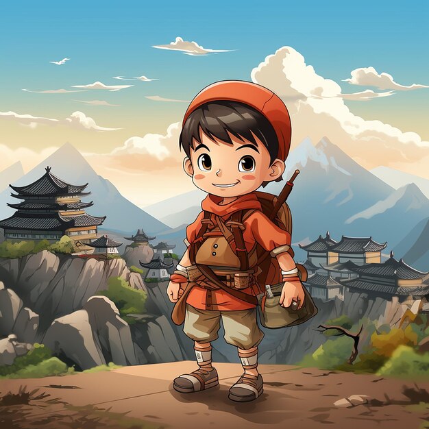 Photo personnage de dessin animé d'un petit garçon japonais portant l'équipement du roi f