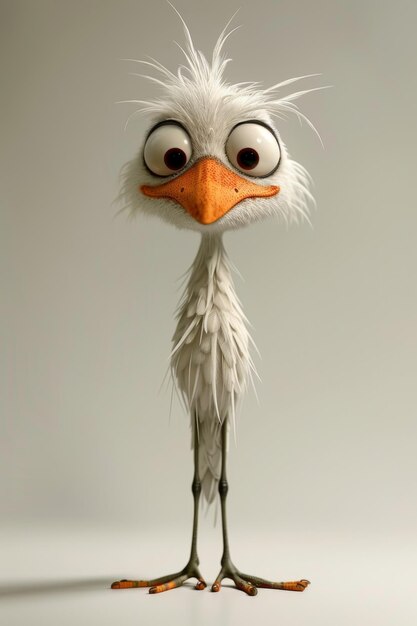 Un personnage de dessin animé d'un petit oiseau avec des pattes minces illustration 3D