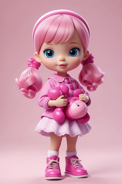 Photo personnage de dessin animé de poupée rose
