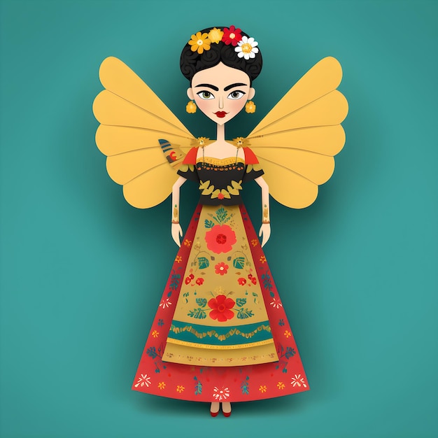 Photo un personnage de dessin animé avec une robe mexicaine avec un motif floral dessus.